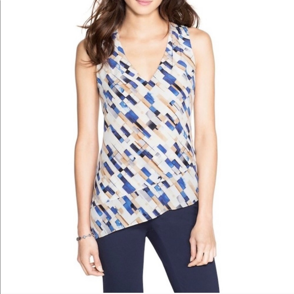 WHBM asymmetrical geometric silk sleeveless top